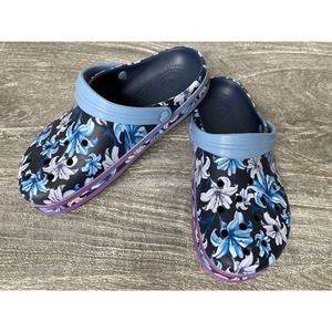 CROCS Blue & White Lilly Flower Floral Bayaband Wmns SZ 9, Mens SZ 7 NWOB